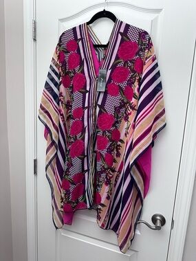 Zara Striped V-Neck Top in Hot Pink, Purple & Cream